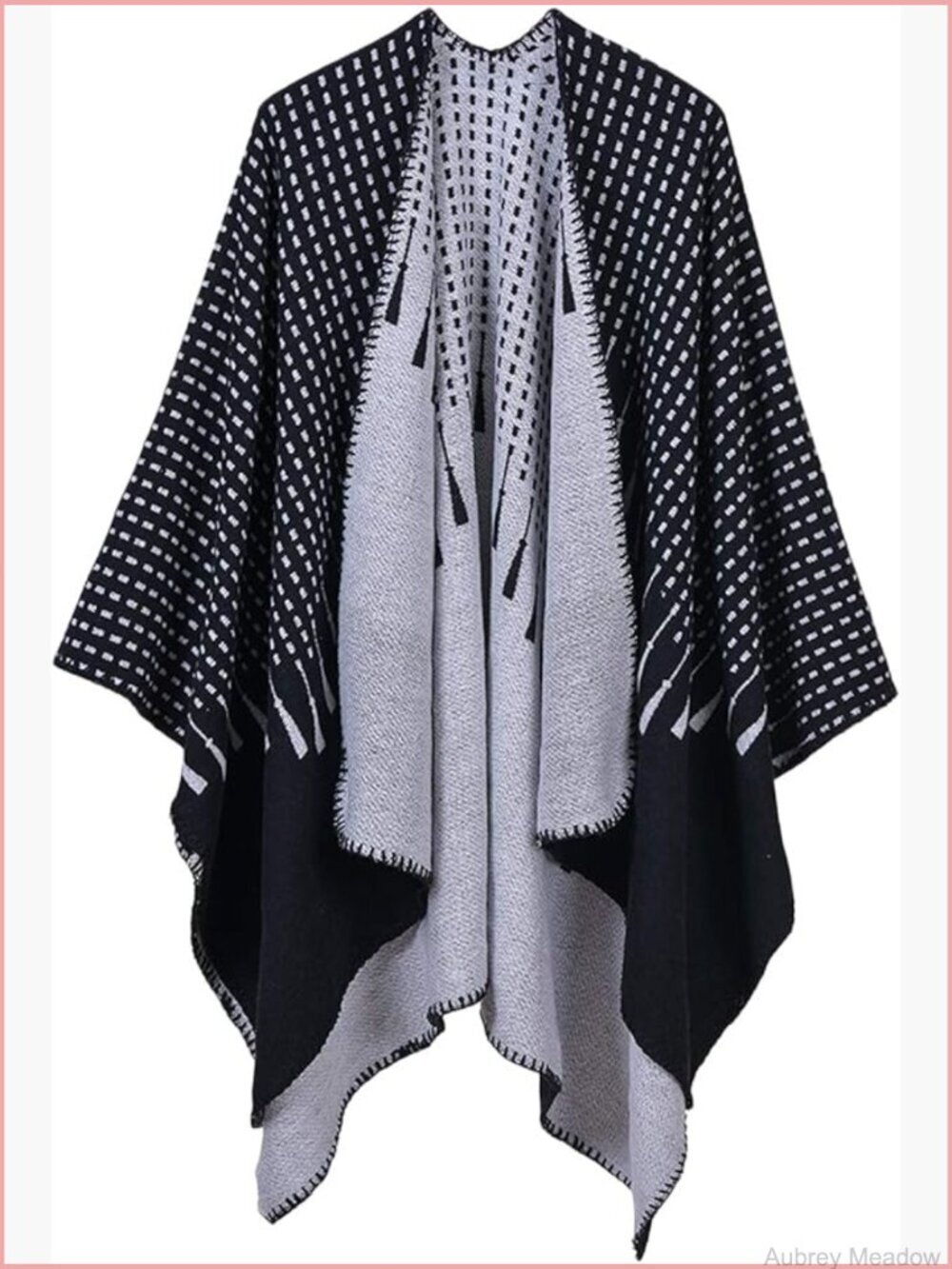 Plaid Poncho Cape Coat Open Front Shawl Wrap